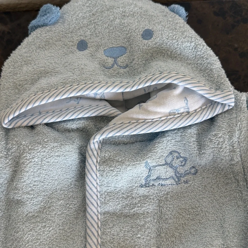 New! Light Blue Hooded Baby Bath Robe with Belt, 0-9 Months